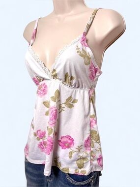 Floral Lace Trim Babydoll Cami Top with Bow Details Y2K